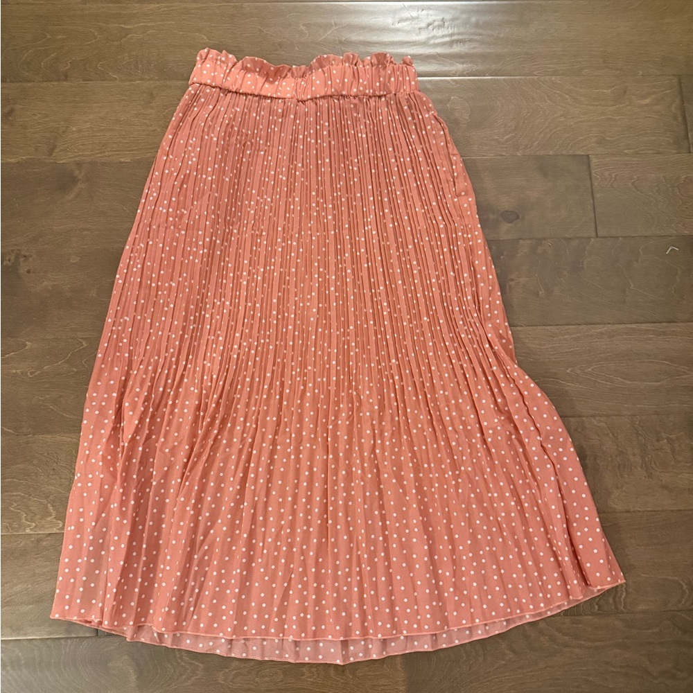 Pleated Pink Polka Dot Midi Skirt